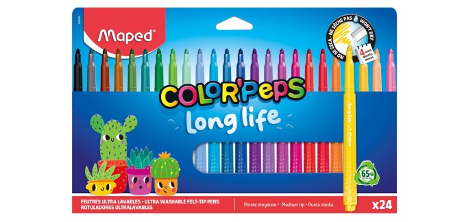 Amazon: 24 Feutres Maped Color Pep's Long Life à 2,99€ (au lieu de 5,99€)
