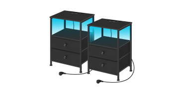Amazon: Lot de 2 tables de chevet WOLTU - prises et éclairage LED, noir à 28,99€