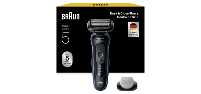 Amazon: Rasoir électrique Braun Series 5 52-B1600S à 74,99€ (au lieu de 127,77€)