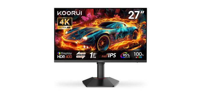 Amazon: Ecran PC 27" KOORUI G2741L - Dual Mode 4K 160Hz / FHD 320Hz, Fast IPS 1ms HDR 400 à 269,99€