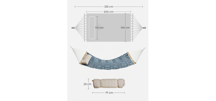 Amazon: Hamac Songmics matelassé avec barres en bambou incurvé et oreiller - 200 x 140 cm, 225 kg à 29,86€