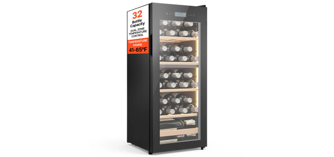 Amazon: Cave à vin VEVOR 32 bouteilles - Température réglable 5-18°C à 257,90€ (au lieu de 439,89€)