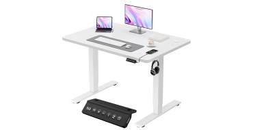 Amazon: Bureau Assis-Debout Électrique Jummico - 100x60cm, USB & 2 Mémoires, Blanc à 79,99€
