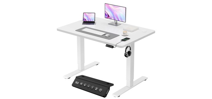 Amazon: Bureau Assis-Debout Électrique Jummico - 100x60cm, USB & 2 Mémoires, Blanc à 79,99€