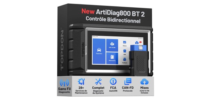 Amazon: Valise Diagnostic Auto Topdon ArtiDiag800 BT2 Bluetooth à 325€ (au lieu de 377,89€)
