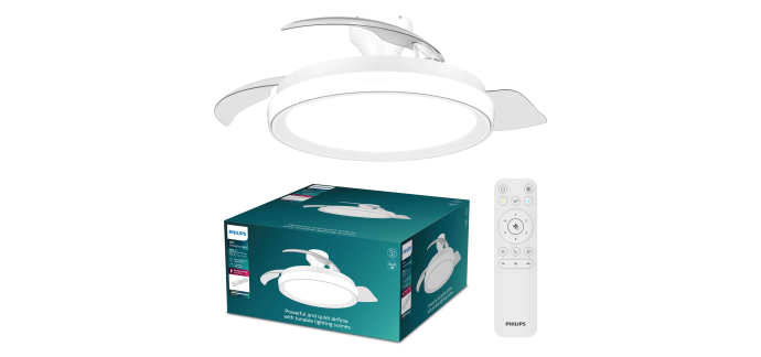 Amazon: Ventilateur Rétractable Bliss Philips LED 106 cm - Éclairage LED + Télécommande à 124,29€