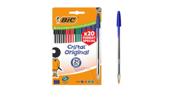 Amazon: Stylos-Bille BIC Cristal Original - Pointe Moyenne Couleurs Assorties, Lot de 20 à 2,69€