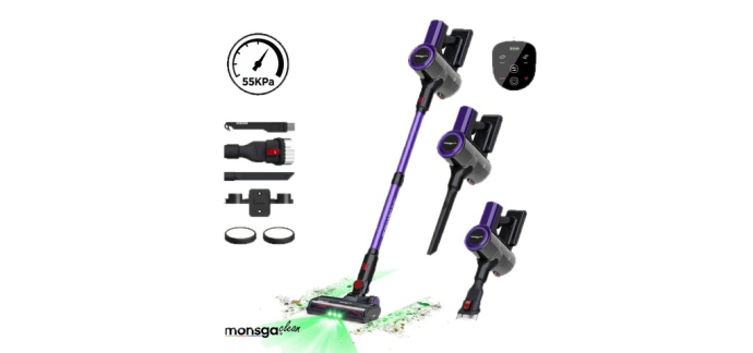 JoyBuy: Aspirateur sans fil monsga M100 - 55 000 Pa, 45 min, écran tactile à 66,99€ (au lieu de 169,99€)