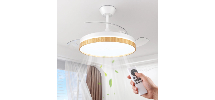 Amazon: Plafonnier ventilateur Niorsun - LED, application et télécommande, bois à 39,99€ (au lieu de 66,99€)
