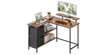 Amazon: Bureau d'angle en L Vasagle LWD097B01 - 2 tiroirs, étagère réglable, 115x105x90 cm à 51,99€