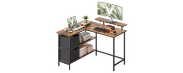 Amazon: Bureau d'angle en L Vasagle LWD097B01 - 2 tiroirs, étagère réglable, 115x105x90 cm à 51,99€