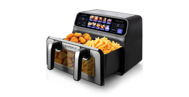 JoyBuy: Sinaopus friteuse sans huile 9 L double cuve 2200 W - 2 paniers 4,5 L, écran tactile LED, 10 program
