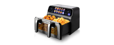 JoyBuy: Sinaopus friteuse sans huile 9 L double cuve 2200 W - 2 paniers 4,5 L, écran tactile LED, 10 program