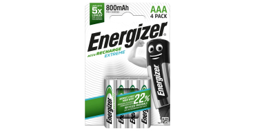 Amazon: Lot de 4 Piles Rechargeables AAA Energizer Recharge Extreme - 800 mAh NiMH, pré-chargées à 7,99€