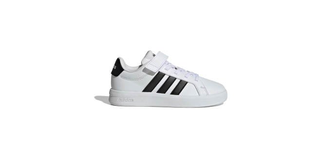 Decathlon: Chaussures Adidas Grand Court Kids - Blanc & Noir, tailles 28-34 à 19,99€ (au lieu de 39,99€)