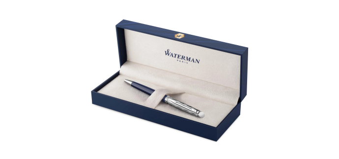 Amazon: Stylo bille Waterman Hémisphère - Laqué gris métallique et bleu, capuchon biseauté, encre bleue, écr