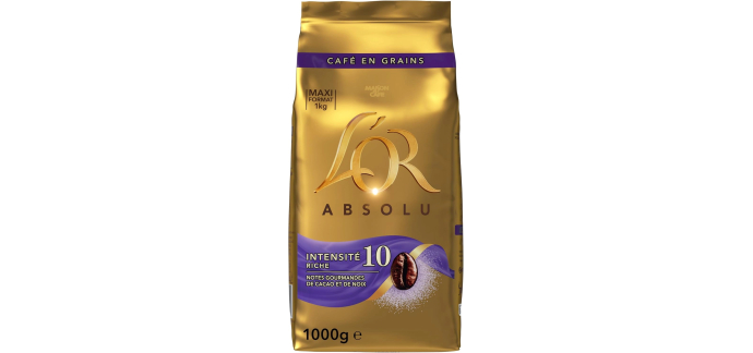 Amazon: Café en grains L'Or Absolu - Intensité 10, sachet 1 kg à 13,77€ (au lieu de 18,91€)