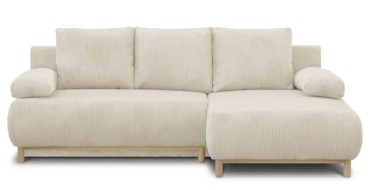 Cdiscount: Canapé d'angle droit convertible MIKA 3 places - Velours côtelé beige - Coffre de rangement à 679,99