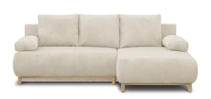 Cdiscount: Canapé d'angle droit convertible MIKA 3 places - Velours côtelé beige - Coffre de rangement à 679,99