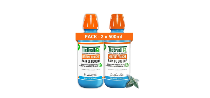 Amazon: Bain de Bouche sans Alcool The Breath Co, Menthe Givrée - 2x500ml à 9,99€ (au lieu de 15,2€)