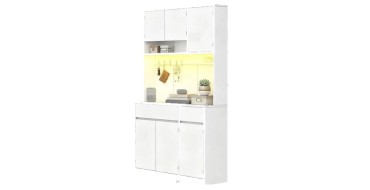 JoyBuy: HaluPeit Meuble de cuisine avec prises et LED - 40 x 100 x 180 cm, blanc à 109,98€
