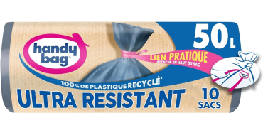 Amazon: Rouleau Handy Bag Sacs poubelle 50L à liens - 10 x 50L à 1,99€ (au lieu de 2,18€) (via prévoyez et é