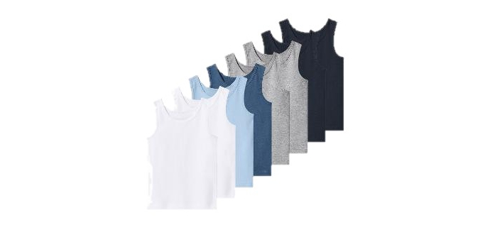 LIDL: LUPILU Maillots de corps enfants lot de 8 - coton, tailles 98/104 à 134/140 à 12,99€