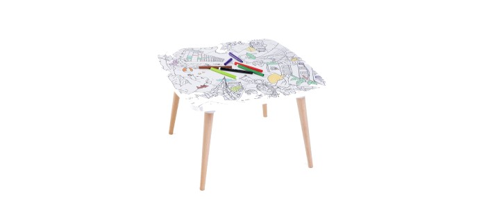 Sweeek: Table enfant à colorier Le voyage formidable - MDF, 60x60cm à 99,99€ (au lieu de 119,99€)
