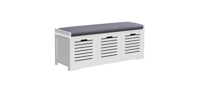Amazon: Banc à chaussures Homcom 837-080V71WT - Blanc, 3 tiroirs, 108 cm à 61,90€ (au lieu de 89,90€)