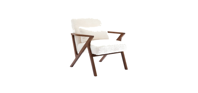 Sweeek: Fauteuil bois d'hévéa teinté noyer fausse fourrure à 125,99€ (au lieu de 179,99€)