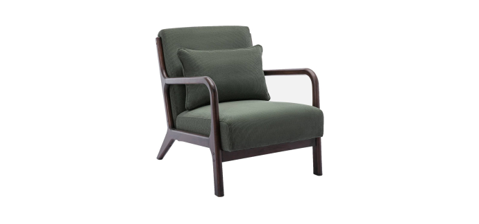 Sweeek: Fauteuil velours côtelé vert - pieds bois d'hévéa à 139,99€ (au lieu de 199,99€)
