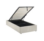 Sweeek: Lit coffre avec sommier à lattes, finition velours côtelé blanc, 90 x 190cm à 188,99€