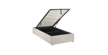 Sweeek: Lit coffre avec sommier à lattes, finition velours côtelé blanc, 90 x 190cm à 188,99€