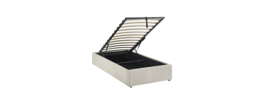 Sweeek: Lit coffre avec sommier à lattes, finition velours côtelé blanc, 90 x 190cm à 188,99€