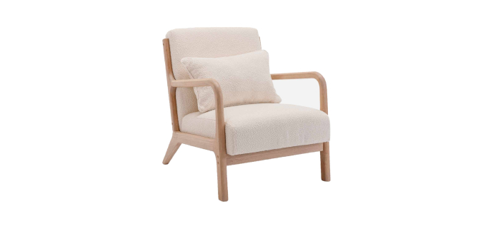 Sweeek: Fauteuil à bouclettes blanches texturées - Style scandinave à 146,99€ (au lieu de 209,99€)