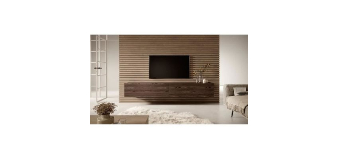 Cdiscount: Meuble TV SELSEY BISIRA - Noyer Wisconsin, 200 x 31,6 x 30 cm, 2 étagères à 139,99€