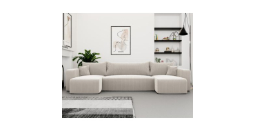 Cdiscount: Canapé d'angle Panoramique PIANO U - 7 places - Convertible avec coffre - Tissu velours côtelé - Crè