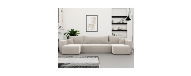 Cdiscount: Canapé d'angle Panoramique PIANO U - 7 places - Convertible avec coffre - Tissu velours côtelé - Crè