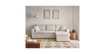 Cdiscount: Canapé d'angle réversible 4 places Cyrus - convertible avec coffre, velours côtelé beige à 389€