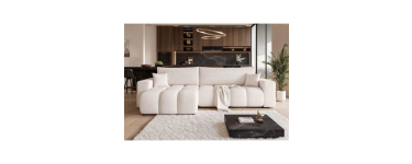 Cdiscount: Canapé d'angle réversible OFI - 5 places, convertible avec coffre, tissu crème à 668€