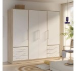 Cdiscount: Armoire 4 portes battantes + 6 tiroirs - Chêne et blanc - L 206 x P 60 x H 200 cm - JUPITER à 369,99