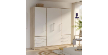 Cdiscount: Armoire 4 portes battantes + 6 tiroirs - Chêne et blanc - L 206 x P 60 x H 200 cm - JUPITER à 369,99