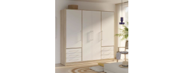 Cdiscount: Armoire 4 portes battantes + 6 tiroirs - Chêne et blanc - L 206 x P 60 x H 200 cm - JUPITER à 369,99