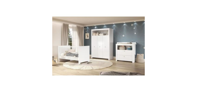 Cdiscount: Chambre bébé Trio OLIVIA - Lit 70x140 cm + Commode à langer + Armoire - Blanc à 439,99€