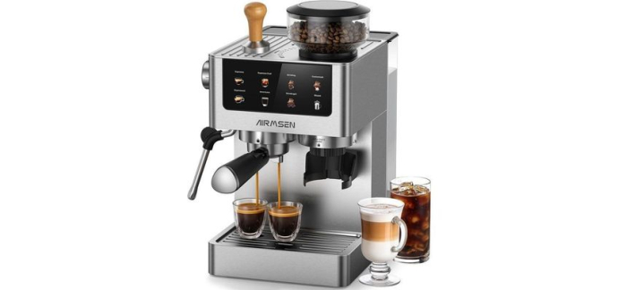 Cdiscount: AIRMSEN Machine à Café avec Broyeur - 20 bars, mousseur à lait, inox à 174,99€ (au lieu de 188,99€)