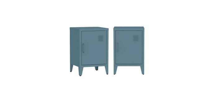 Sweeek: Lot de 2 tables de chevet en acier 1 porte, Bleu pétrole à 79,99€ (au lieu de 99,99€)