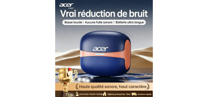JoyBuy: Acer OHR548 Écouteurs sans fil - Bluetooth 5.4, HiFi, étui à affichage numérique à 14,9€