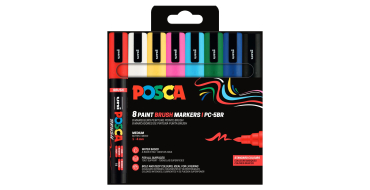 Amazon: Pack 8 Marqueurs peinture Posca PC5BR Brush base eau - Tout Support à 7,08€ (au lieu de 27€)