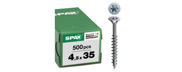 Amazon: Vis universelle SPAX - 500 pièces, 4,5 x 35 mm à 14,86€ (au lieu de 22,29€)