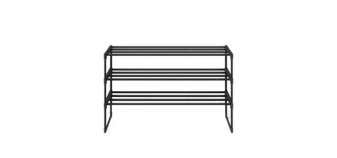 JoyBuy: JOYFURNOS Étagère à chaussures métal 3 niveaux noire - 30x92x55 cm, 16-20 paires à 13,99€